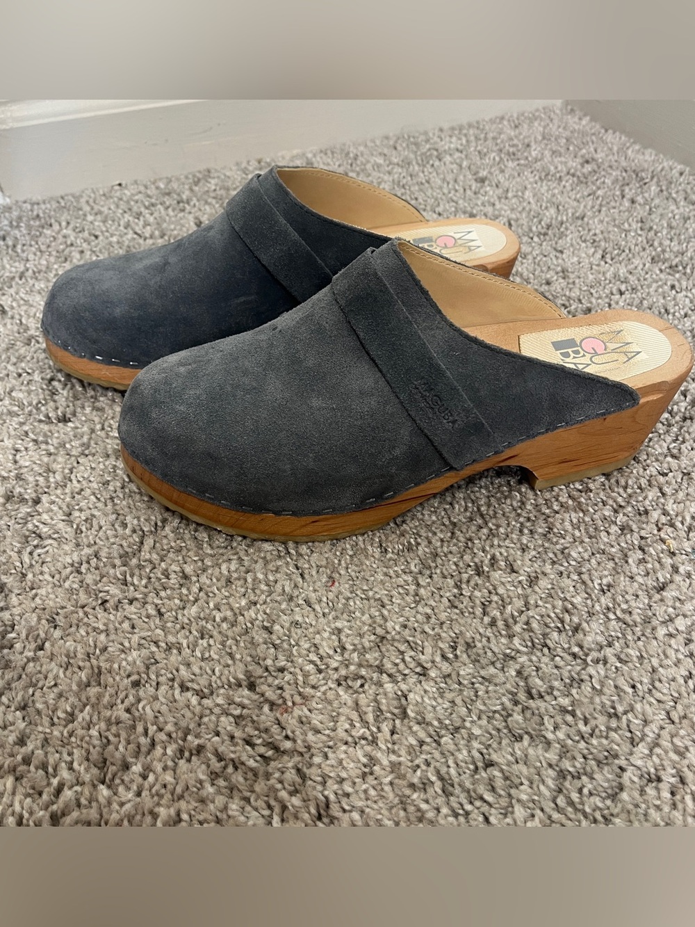 MAGUBA Suede Dublin Clogs Wooden Platform Gray Made Italy Scandinavian Sz 10/40